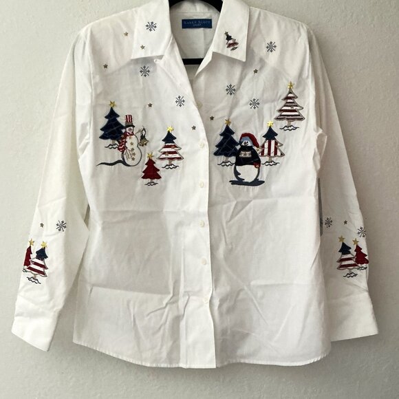 VINTAGE KAREN SCOTT EMBROIDERED CHRISTMAS BUTTON DOWN SHIRT - Picture 1 of 16